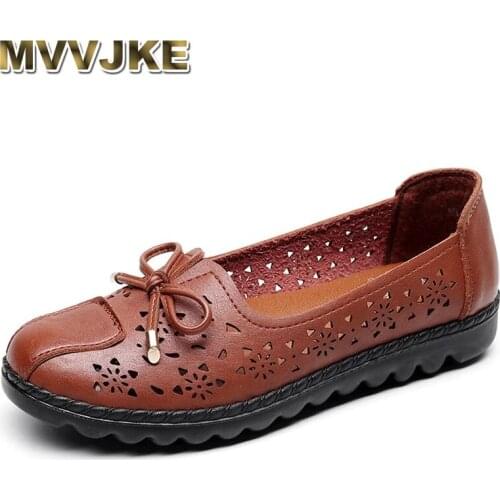 MVVJKEWomen Flats 2021 Spring Summer Genuine Leather Casual Flat Shoes Femme Soft Slip On Loafers Flat Shoes mother walking shoe