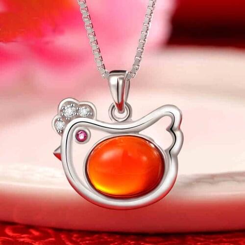 REETI 925 Sterling Silver Zircon Red Chicken Necklaces Pendant Fashion Sterling Silver Jewelry Statement for Women Bijoux