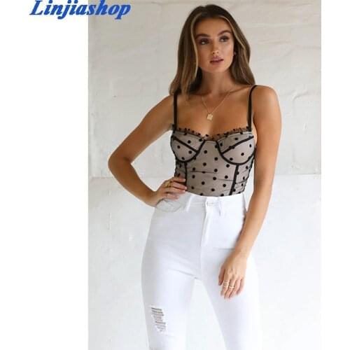 Fashion new polka dot mesh white crop top black sexy streetwear women summer tops femme vestidos