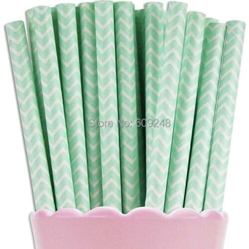 100pcs Mixed Colors Printed Mint Chevron Paper Straws, Cheap Cute Decorative Party Supplies Paper Drinking Straws Wholesale