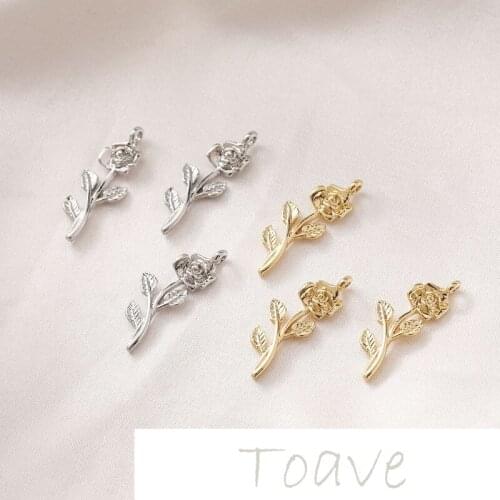 14K bag gold rose flower pendant diy bracelet necklace material accessories
