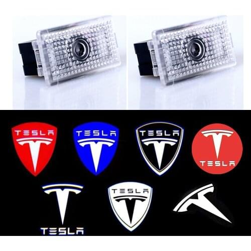 2pcs Car LED Logo Shadow Light Welcome Light Decorative Signal Lamp For Tesla Model 3 Model X Model S Model Y Accessories