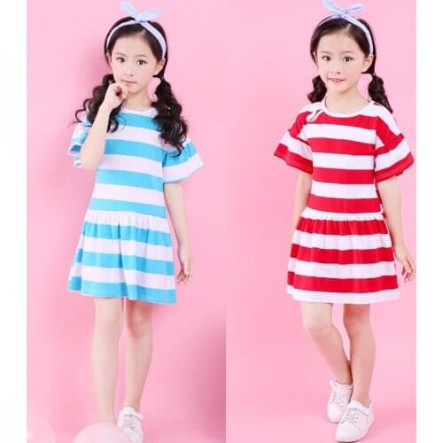 2020 summer girls brand Princess party Dress fashion stripe Elastic Cotton a-line pirncess teens clothes toddler kids clothing