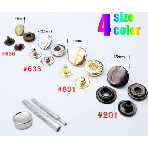 25sets #655 #633 #831 #201 Metal No Sewing Snap Fastener Button Press Popper Stud Leather Bag Clothes Jacket Repair Rivet DIY