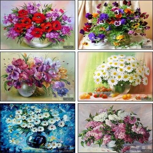 5D DIY Diamond Painting Flowers & Vase 3D Cross Stitch Diamond Embroidery Mosaic Diamonds Wall Stickers Home Decor Painting