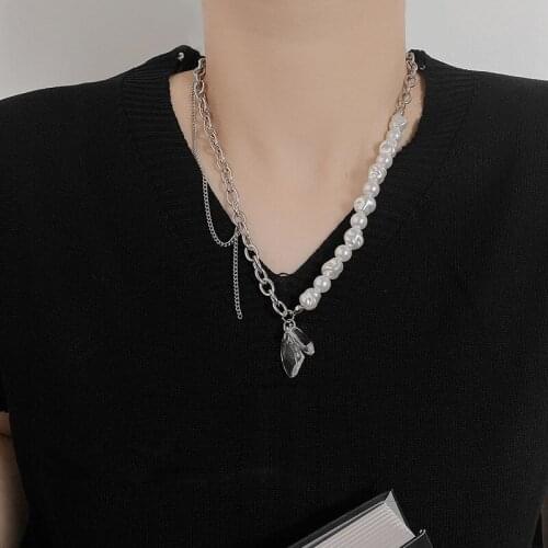 ALLNEWME Punk Asymmetric Chunky Chains Necklaces for Women Irregular Baroque Pearls Beads Transparent Arcylic Choker Necklace