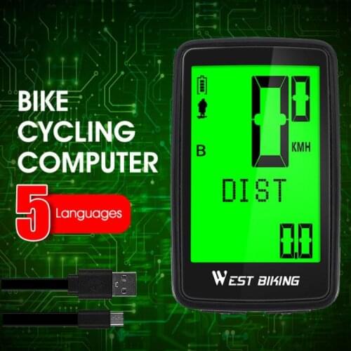 WEST BIKING Five Language Code Meter USB Mountain Road Bike Riding Wireless Code Meter Speedometer Black Bicycle Accessories