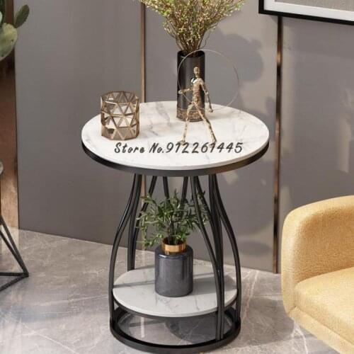 Side Table Light Luxury Simple Modern Bedside Table Double Deck Small Round Table Living Room Sofa Rock Plate Small Tea Table Co