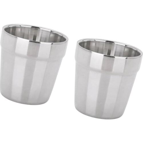 Stainless Steel Mini Double Layer Camping Travel Home Water Mug Cup Outdoor Drinking Water Cup 180ml 2pcs