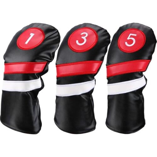 Golf Head Covers 3Pcs/Set Driver Fairway Wood Headcovers Black Red Vintage Pu 1 3 5 Driver