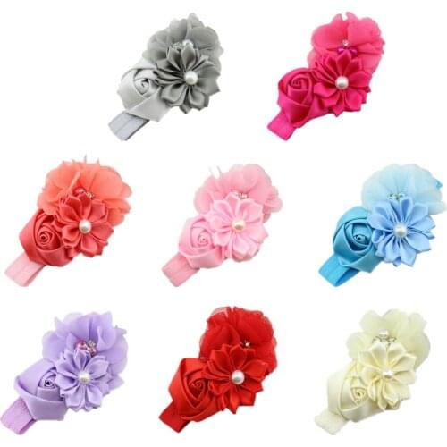 8Colors Baby Girls Flower Headband Pearl Elastic Kids Children Hairbands Hair Accessories Photo Props Headwear