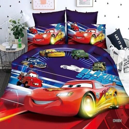 Disney MC Queen Car Childrens Bedding Boys Down Duvet Quilt Cover Sheet Pillowcase Double Single Size Bedroom Decoration