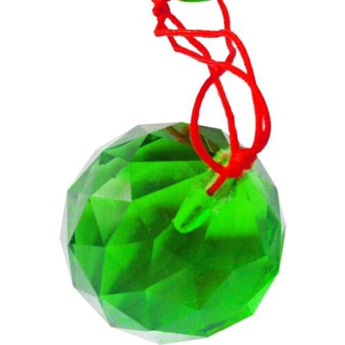 Feng Shui 40MM Faceted Crystal Green Ball Charm W Pouch