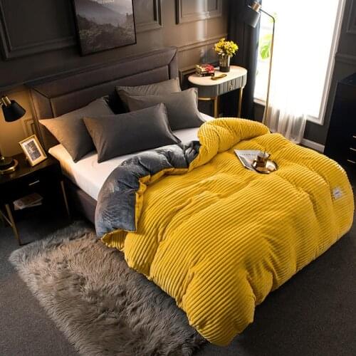 Flannel Duvet Cover King Size Yellow Soft Warm for Winter Thick Comforter Cover Milk Flannel Coral Fleece Duvet Cover Queen