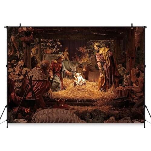 Birth of Jesus Photography Backdrop Stable Mother of God Mary Cross Children Baby Kids Portraits Photos Shooting Studio