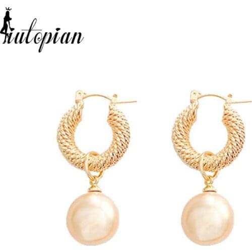 Iutopian 2021 Fashion Pink Pearl Drop Earrngs For Women 18K Gold Plated Gift Party Jewelry #HJ067