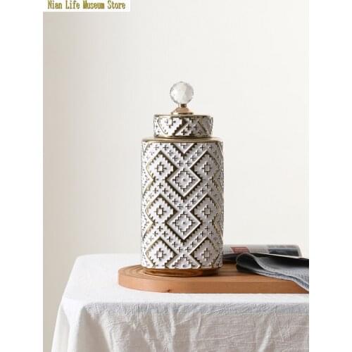 Ceramic crystal decorative jars ornaments home decor vase painted gold luxury high-end living room modern handicraft furnishings