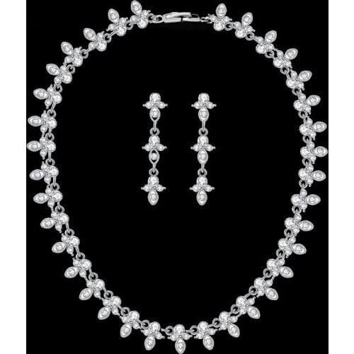 SLBRIDAL Alloy Austrian Crystal Rhinestones Pearls Alloy Wedding Jewelry Set Bridal Necklace Earring Set Women Party Jewelry