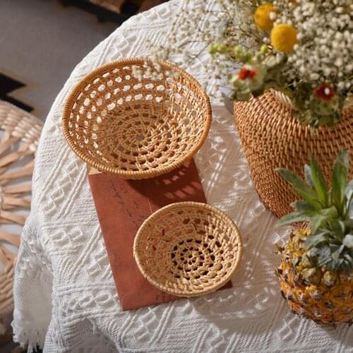 Cutlery Storage Fruit Storage Basket Breakfast Bread Hollow Storage Tray Autumn Rattan Woven Tea Towel Holder Shooting Props Bas