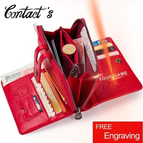 Contactss 2020 Women Short Wallets Genuine Leather Woman Wallet Zipper Coin Purse With Card Holder Money Bags Large Capacity