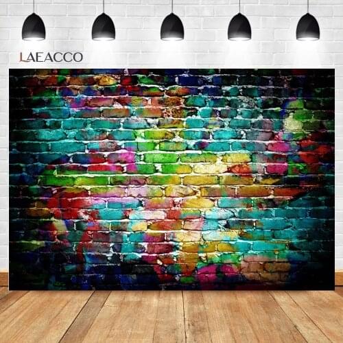 Laeacco Colorful Brick Wall Graffiti Backgrounds Photography Backdrops Grunge Pet Doll Portrait Photophone Birthday Photocall