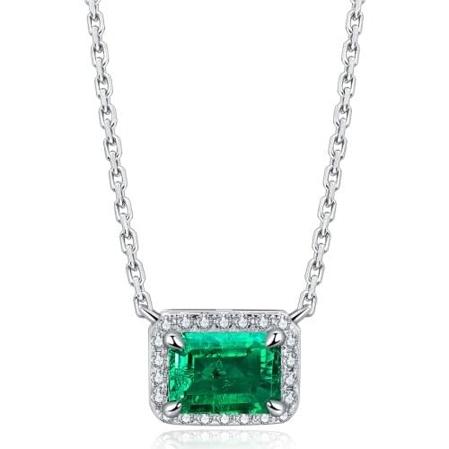 Fashion Silver 925 Link Chain Emerald Pendant Necklace For Women Collares Para Mujer Cерьги