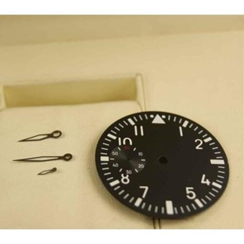 38.9mm Black Watch Dial + 2 Watch Minute/Second Hands Kit Watch Movement Green Luminous Replacement Parts Fit for ETA 6497
