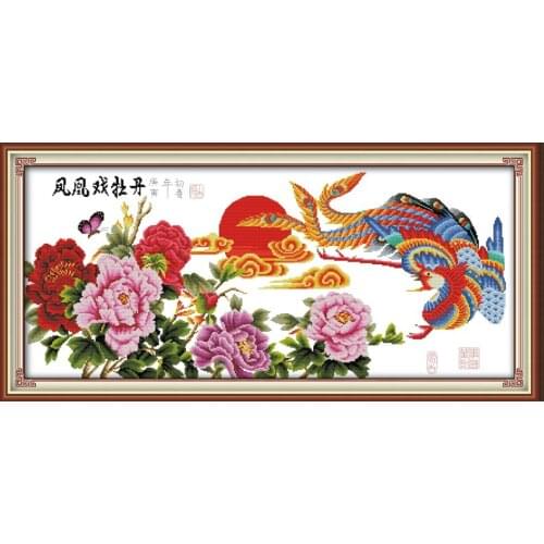 Sunset and Phoenix cross stitch kit flower 18ct 14ct 11ct count printed canvas stitching embroidery DIY handmade needlework