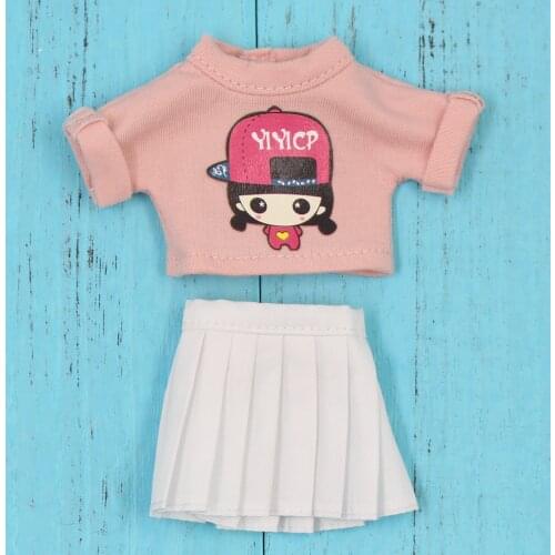 Outfits for ICY DBS Blyth doll A set of Pink tops with White pleated skirt suit for 1/6 BJD ob24 anime girl