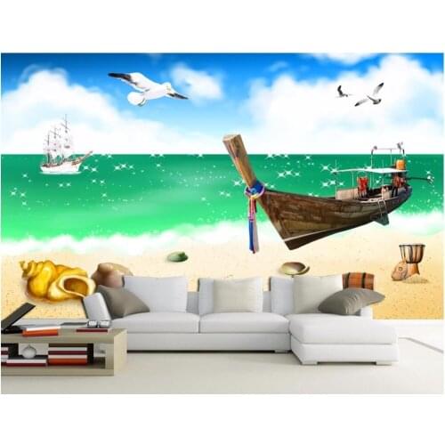 Custom photo 3d room wallpaper Seaside boat seagull landscape picture decoration painting 3d wall murals wallpaper for walls 3 d