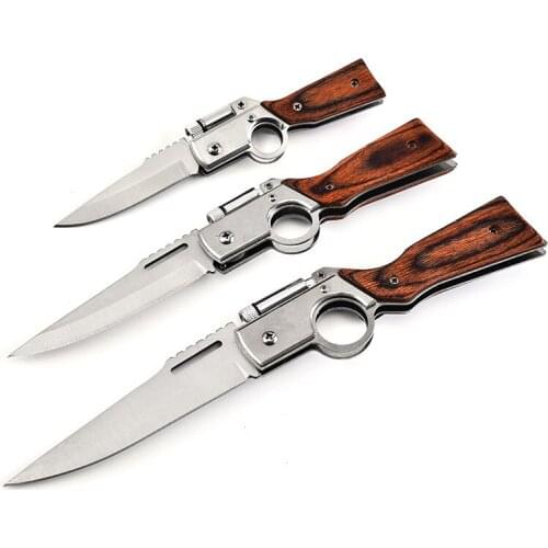 New Tactical Knife Folding Blade Knife Woodle Handle Survival Knife Hunting Camping Knives Pocket Knife EDC Tools With LED Light