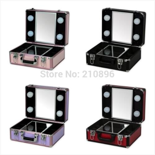 New Type Portable makeup case with lights light weight makeup box with mirror 5 colours