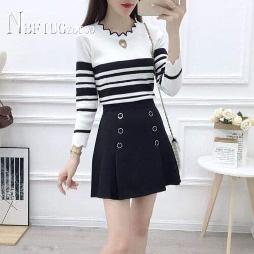 2020 Autumn Bottoming Women Sets Knitting Sweater And Pleated Skirt Female Sets