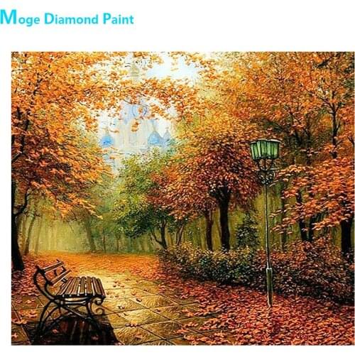 Autumn Forest Park Fallen Leaves Scenic Diamond Painting Oil Round Full Drill Nouveaute DIY Mosaic Embroidery 5D Cross Stitch