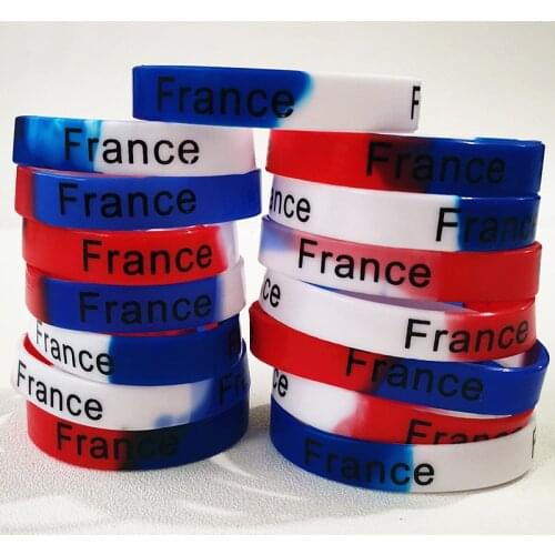 20Pcs Bulk Lot National France Flag Silicone Wristband Blue Football Sports Souvenir Rubber Bracelets Bangles Jewelry Gifts