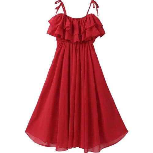 Teenager Girls Dress 2021 Summer Chiffon Pure Color Kids Dresses Fashion Off-the-shoulder Teens Children Princess Clothes