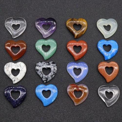 30mm Retro Healing Chakra Stone Big Hole Heart Pendant Natural Opal Amethysts Agates Crystal Quartz Stone Pendants for Necklace