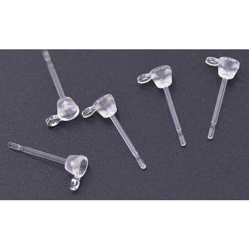 50 PCS 12.8*3.2mm Transparent Stud Earrings For Jewelry Making ,Women Ear Plug Resin Earrings Base Setting DIY Jewelry Findings