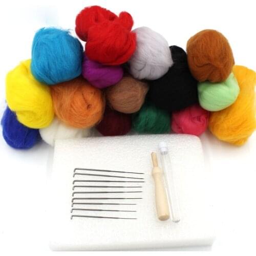 QJH 16 colors Needle Felting Wool Craft Kit Felting Starter Fiber Yarn Roving Hand Spinning Sewing Mold Tool Weaving Accessories