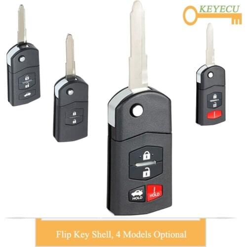 KEYECU Flip Folding Remote Car Key Case Shell for Mazda 3 5 6 M6 RX8 MX5 CX5 CX7 CX9, Fob 2/ 3/ 4 Buttons With Uncut Blade