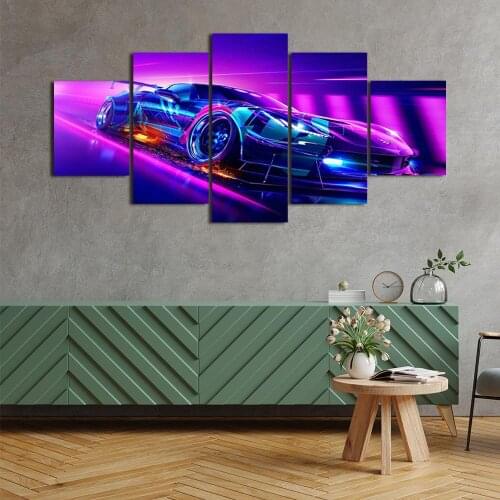 Modern Canvas Painting Neon Car Posters and Prints Wall Art Picture for Living Room Home Decor with Frame