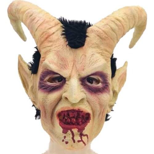 Scary Mask Demon Devil Lucifer Horn Latex Masks Halloween Movie Cosplay Decoration Festival Party Supply Props Adults Horrible