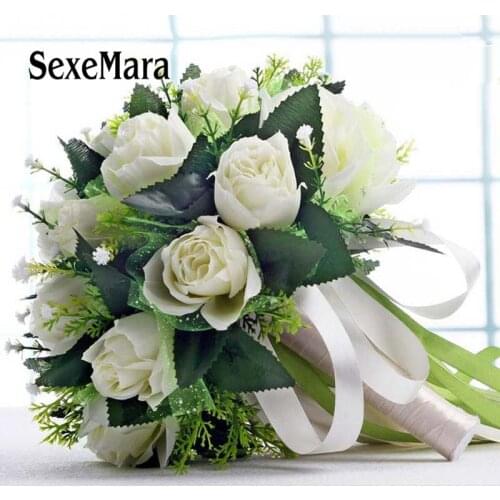 SexeMara White Red Pink Wedding Bouquet Handmade Artificial Flower Rose buque casamento Bridal Bouquet for Wedding mariage