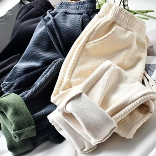 Thickened Plush Velvet Winter Women Bottoms Pants Casual Solid Color Straight Loose Corduroy Harlan Pants Plus Size Clothes