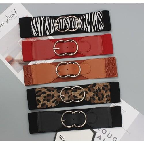 Vintage Zebra-stripe Leopard Pattern Elastic Waistband Women PU Leather Adjustable Waist Belt Summer Dress Shirt Strap Belt New
