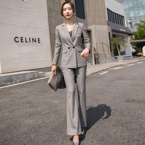Womens suits 2019 autumn new fashion gray professional wear casual trousers temperament wild two-piece womens clothing