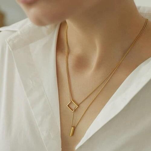 Morivovog 925 Sterling Silver Double Layer Geometry Long Necklace Ladies Sweater Chain Fashion Necklace Designer Hawaii Jewelry