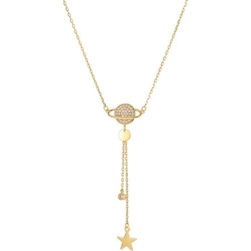 925 Sterling Silver Necklace Planet Star Tassel Necklace Female Fashion Pendant Necklace Choker Necklace