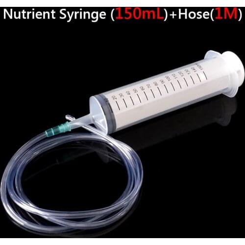 150ml Hydroponics Feeding Health Syringe Big Large Measuring Nutrient Sterile Plastic Reusable With 100cm Clear Tube Kit Set