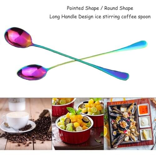 2pcs/set Colorful Stainless Steel Coffee Spoon with Long Handle Ice Cream Dessert Cake Tea Spoon Set Mixing Coffee Scoops